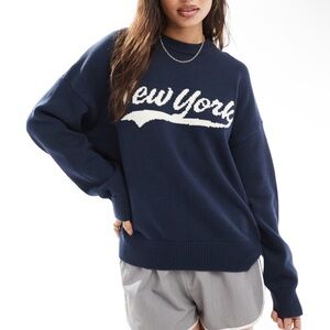 Cotton On New York graphic crew neck sweater in navy